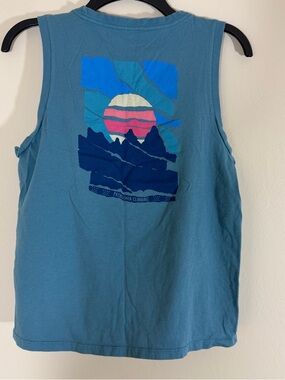 Patagonia Paper Peaks Organic Cotton Graphic Muscle Tank Top Womens XS Blue